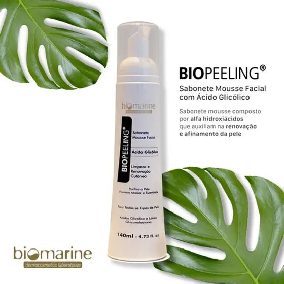 Biomarine Biopeeling Ácido Glicólico - Mousse de Limpeza Facial 140ml