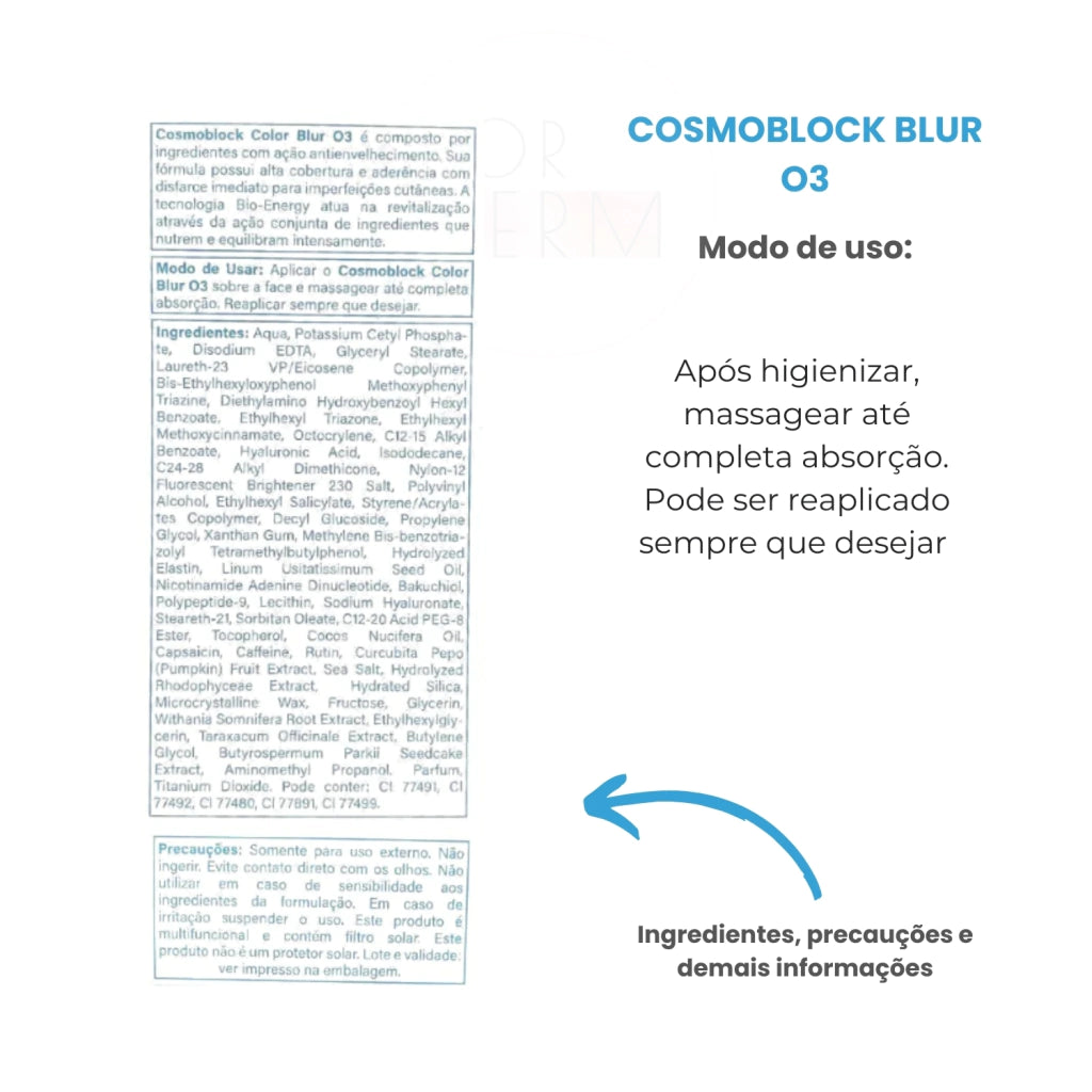 Cosmobeauty Blur O3 Cosmoblock 18h FPS 95 Efeito Mate - 50g