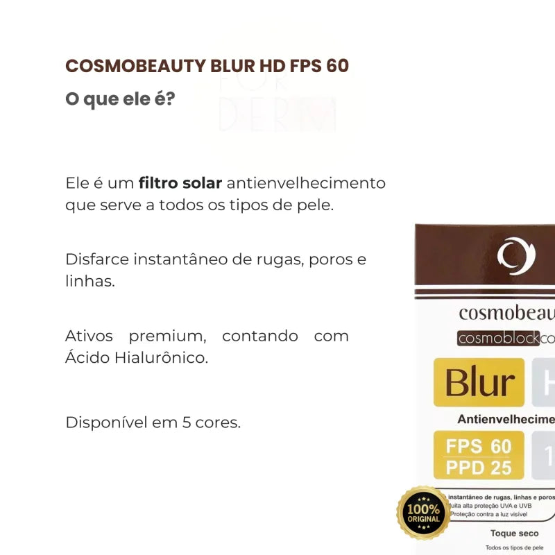 Cosmobeauty Blur HD FPS 60 Filtro Solar Anti Sinais Todas as Peles 50g