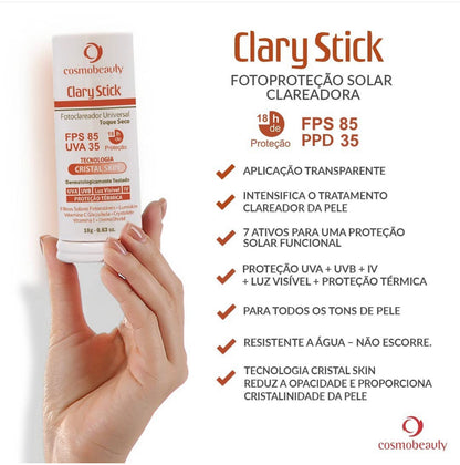 Cosmobeauty Clary Stick Toque Seco Clareador FPS 85 - Protetor Solar 18g